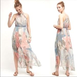 Anthroplogie Moulinette Soeurs 100% Silk Maxi Sundress Shells Starfish Beach